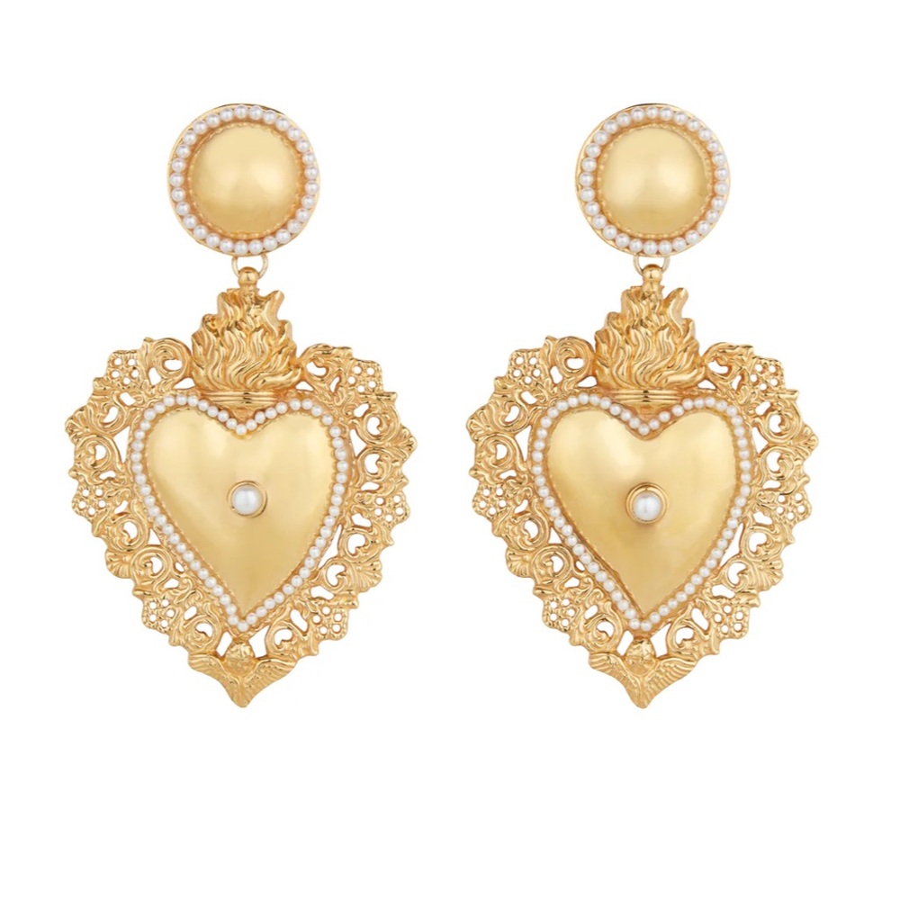 Gold Heart Drop Earrings